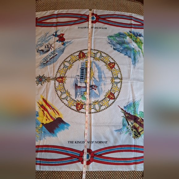 Norwegian Themed Souvenir Scarf By Hans Stub Collection with Red & Blue Accents - Picture 4 of 14